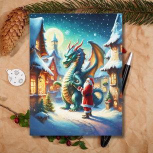 Kerstman en draak op de Noordpool met Kerstmis ai Feestdagenkaart