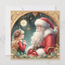 Kerstman en een klein meisje, rode & gouden kerstk