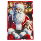  kerstman en een puppy kerst medium cadeauzakje (Voorkant)