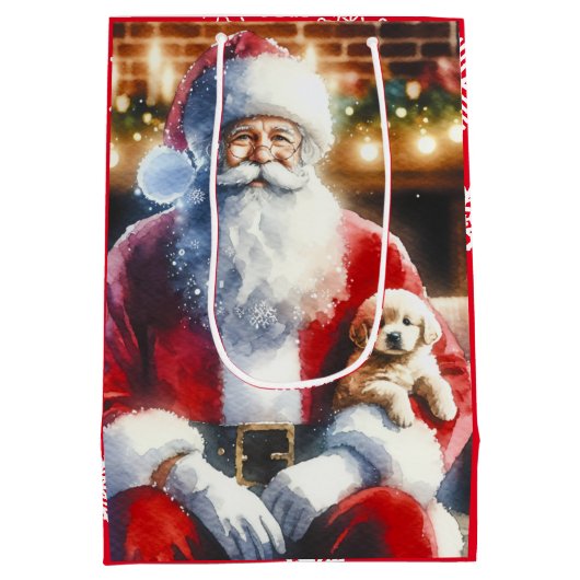  kerstman en een puppy kerst medium cadeauzakje (Achterkant)
