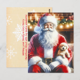 Kerstman en een puppy   Vintage Kerstmis Briefkaart