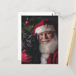 Kerstman en een zwarte kat briefkaart