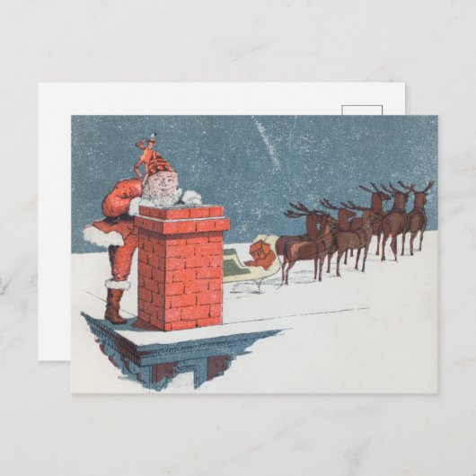  kerstman en Elf Chimney met Kerstmis Briefkaart (Voorkant / Achterkant)