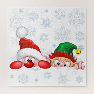 Kerstman en Elf Schattig en grappig Kerst Cartoon Legpuzzel