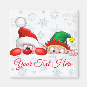 Kerstman en Elf Schattig en grappig Kerst Cartoon Magneet