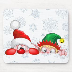 Kerstman en Elf Schattig en grappig Kerst Cartoon Muismat