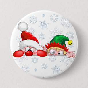 Kerstman en Elf Schattig en grappig Kerst Cartoon Ronde Button 7,6 Cm