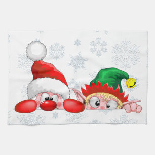 Kerstman en Elf Schattige en grappige karakters gl Theedoek