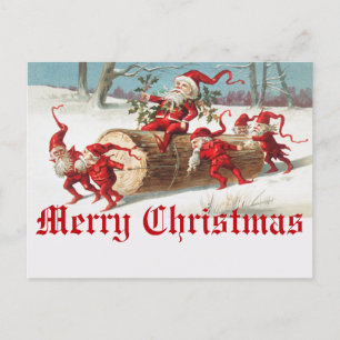 Kerstman en elf uit vroeger tijden briefkaart