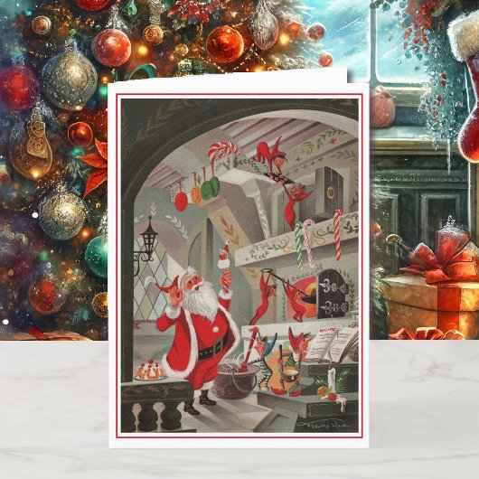 kerstman en Elves die koekjes en Snoep maken Feestdagen Kaart