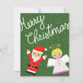 Kerstman en engel wensen je een vrolijk kerstfeest feestdagenkaart (Voorkant)