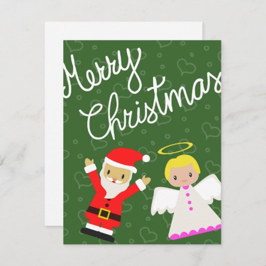 Kerstman en engel wensen je een vrolijk kerstfeest feestdagenkaart (Voorkant / Achterkant)