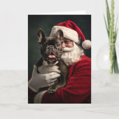 Kerstman en Franse Bulldog Feestdagen Kaart (Voorkant)