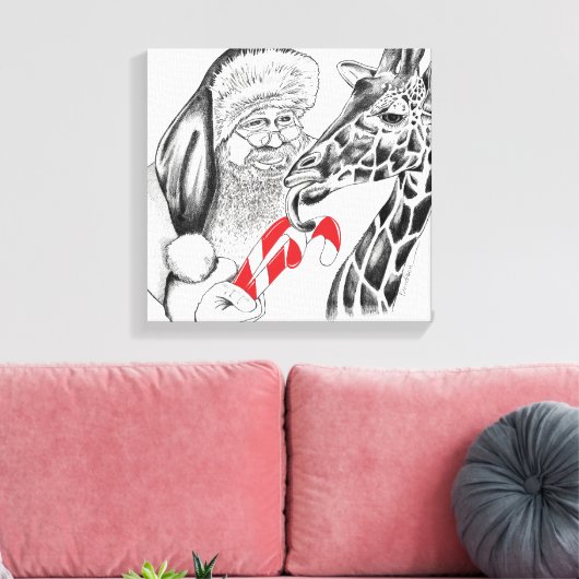 Kerstman en Giraffe Canvas Afdruk (Insitu (Woonkamer))