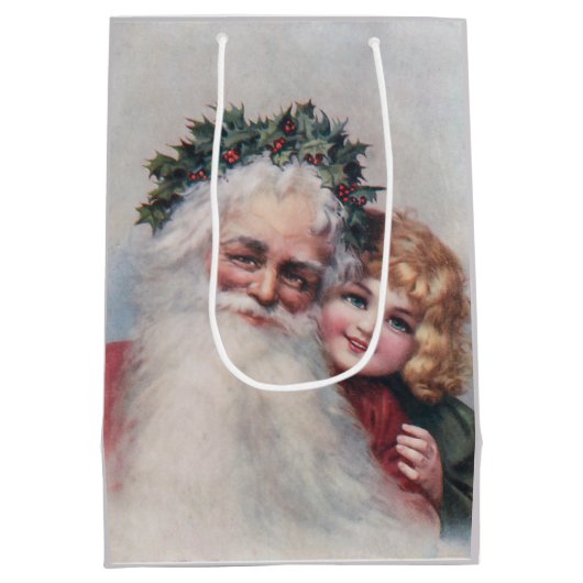 kerstman en glimlachend kind medium cadeauzakje (Achterkant)