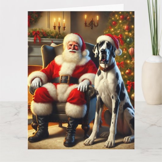 Kerstman en Great Dane Kerstmis Kaart (Voorkant)