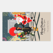 Kerstman en Haan Champagne Toast naar New Yea Rechthoekige Sticker (Voorkant)