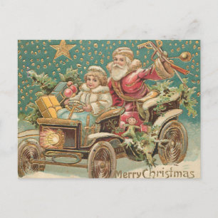 Kerstman en helper in vintage auto Kerstmis Briefkaart