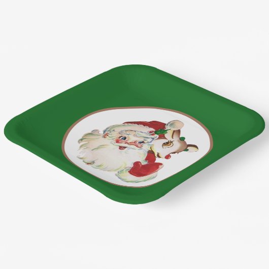 kerstman en hert met een traditioneel oogstjaar papieren bordje (Gebogen)