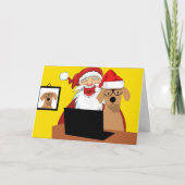 Kerstman en hond op computerkerstkaart feestdagen kaart (Voorkant)