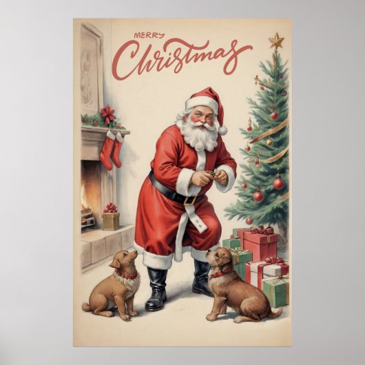 kerstman en honden vrolijk kerstfeest poster (Voorkant)
