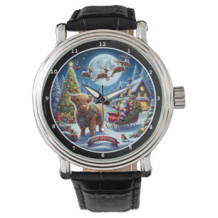 Kerstman en Hooglandrund Slede Horloge