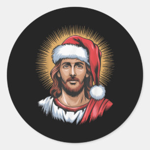 Kerstman en Jezus die zagen we dat grappige kerstf Ronde Sticker