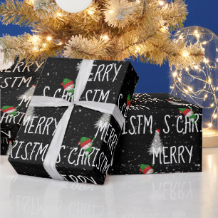 Kerstman en kerstboom in sneeuwvlokken vrolijk ker cadeaupapier