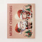 Kerstman en kind genieten van warme chocolademelk legpuzzel (Verticaal)