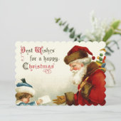 Kerstman en kind met kerstbrief Feestdagenkaart (Staand voorkant)