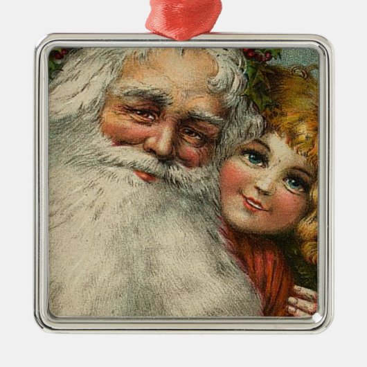 Kerstman en kind Metalen Ornament (Voorkant)