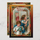 kerstman en kinderen feestdagenkaart (Voorkant / Achterkant)