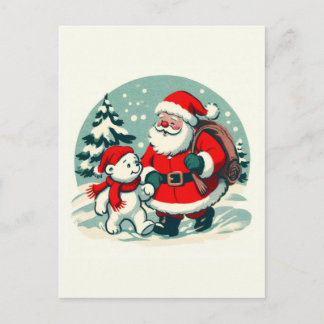 Kerstman en kleine ijsbeer briefkaart