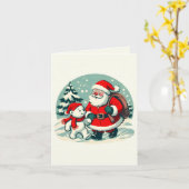 Kerstman en kleine ijsbeer kaart (Gele Bloem)