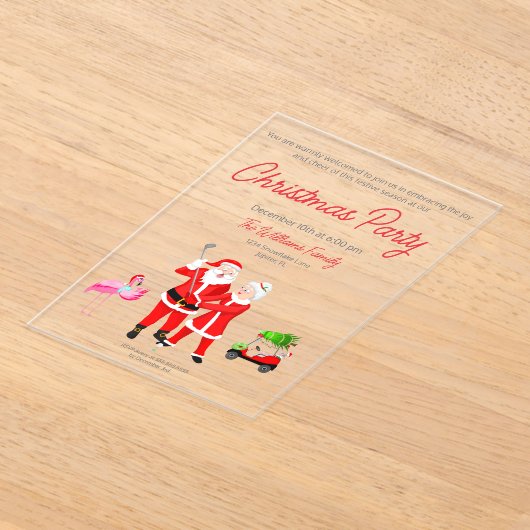 Kerstman en mevrouw Claus Golf Swing uitnodiging Acryl Uitnodigingen (Laagn)