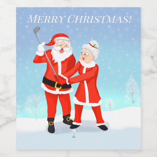 Kerstman en mevrouw Claus Golf Swing Wijn Etiket (Enkel label)