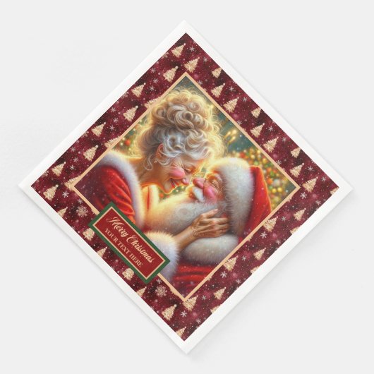 Kerstman en mevrouw Claus Kerstservetten Rood Goud Servet (Hoek)