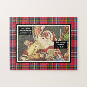 Kerstman en mevrouw Claus Naughty List Funny Plaid Legpuzzel