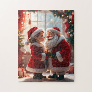 Kerstman en mevrouw Claus vieren Kerstmis, leuk Legpuzzel