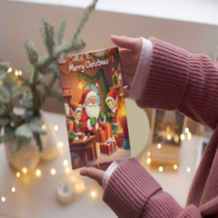 Kerstman en open haard Gezellige Kerstmis Kaart