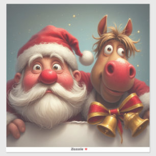 Kerstman en paard delen feestelijke vreugde sticker