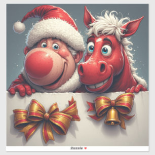 Kerstman en paard delen feestelijke vreugde sticker