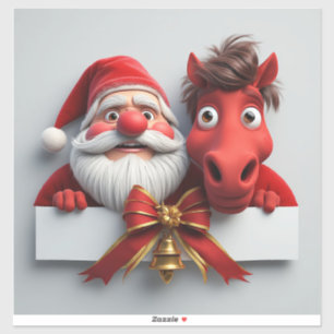 Kerstman en paard delen feestelijke vreugde sticker