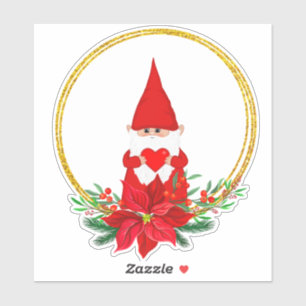 Kerstman en poinsettia in gouden cirkels  sticker
