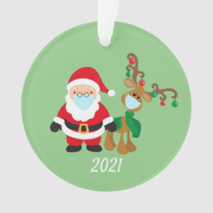 Kerstman en rendier 2021 Face mask Covid Kerstmis Ornament