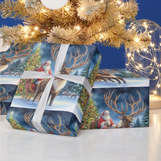 Kerstman en rendier AI Cadeaupapier (Feestdagen)