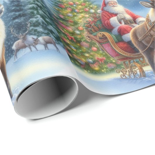 Kerstman en rendier AI Cadeaupapier (Rol Hoek)