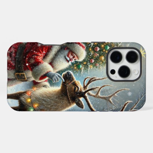Kerstman en rendier, besneeuwd bos, kerstboom 8 iPhone hoesje (Achterkant horizontaal)