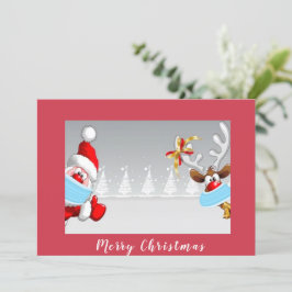 Kerstman en rendier dragen corona-masker Kerstmis Kaart