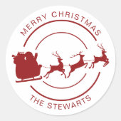 Kerstman en rendier familienaam Custom Ronde Sticker (Voorkant)